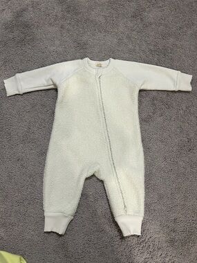 Neutral Cream Sherpa Zip-One-Piece for Kids